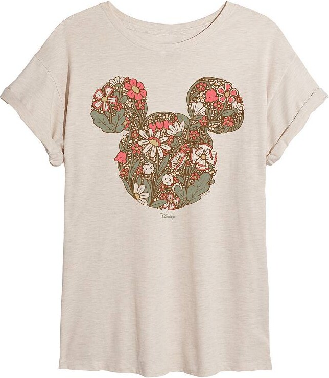 Licensed Character Juniors' Disney's Mickey Mouse Floral Oversized Tee
