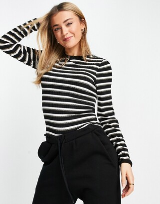 New Look glitter stripe long sleeve t-shirt in black and white