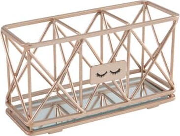 Home Details 3-Compartment Cosmetic Brush & Pencil Holder in Rose Gold