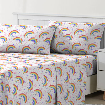 Dream Factory Unicorn Rainbow Twin Sheet Set Pink