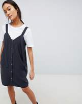 Thumbnail for your product : ASOS Design DESIGN dungaree mini slip dress with popper button through
