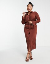 Thumbnail for your product : ASOS Curve Curve slinky slim fitted midi shirt dress with ruching in brown