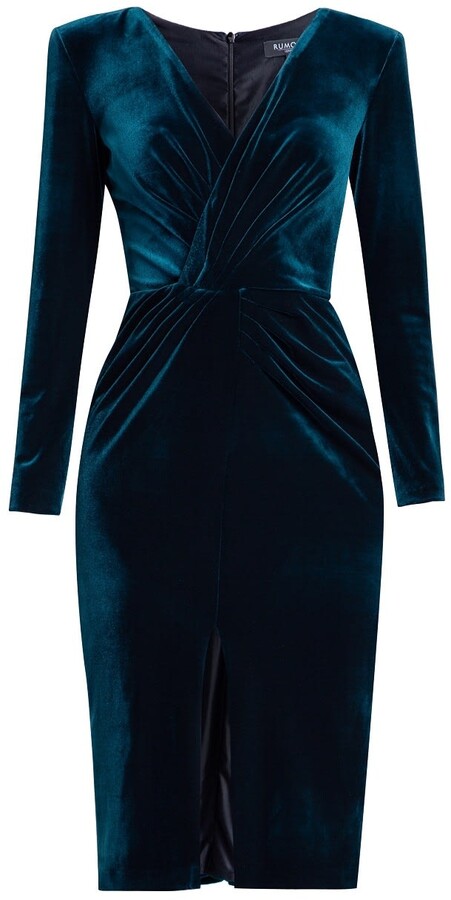 emerald green long sleeve velvet dress