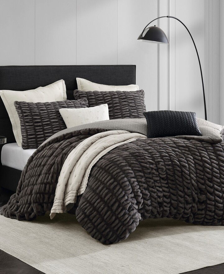 Karl Lagerfeld Paris Ruched 3 Piece Duvet Cover Set, Full/Queen