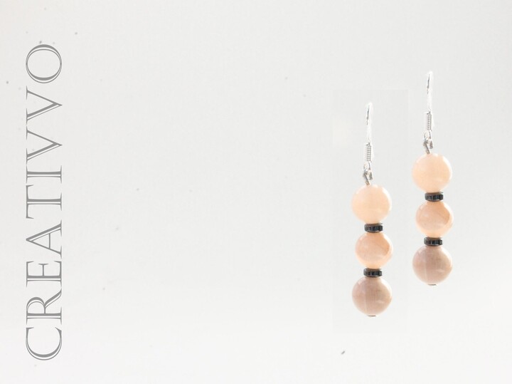 Moonstone & Hematite Earrings 8mm, Jewelry Peach Beads Earrings, Gift For Women, Mother