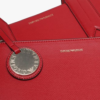 Emporio Armani Frida Tall Red Textured Shopper Bag