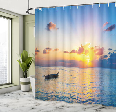 East Urban Home Mauriello Ocean Shower Curtain Rising Sun Sea Maldives Blue Coral Yellow