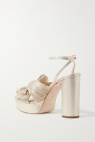 Thumbnail for your product : Loeffler Randall Natalia Bow-embellished Plissé-lamé Platform Sandals - Gold