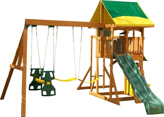 Kid Kraft Brookridge Wooden Fort Swing Set / Playset With Monkey Bars And Rock Wall