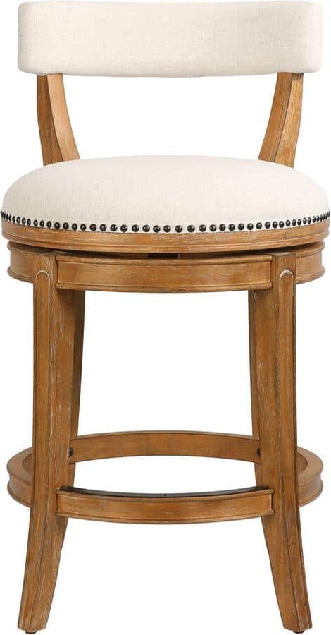 New Ridge Home Goods Pasha 26 in. Counter-Height Pecan Finish Mid-Back Wood Bar Stool with Cream Seat