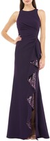 Thumbnail for your product : Carmen Marc Valvo Sleeveless Cutaway Crepe Gown w/ Sequin Lined Cascading Ruffle