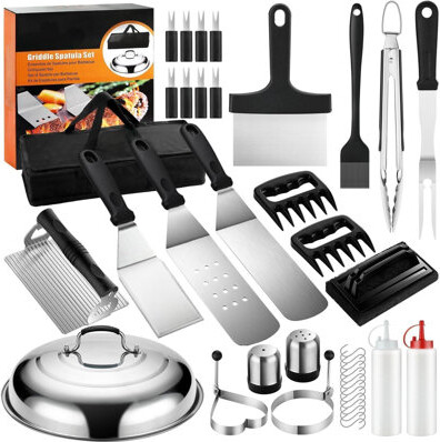 ColorLife 37PC Flat Top Grill Accessories Set - Must Have For Your Outdoor With Professional Griddle Spatula, Cleaning Kit, Grill Basting Cover - Ideal Griddle