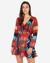 Thumbnail for your product : Express Color Block Elastic Waist Ruffle Wrap Dress