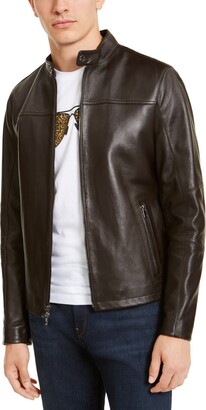 Michael Kors Men's Leather Racer Jacket, Created for Macy's