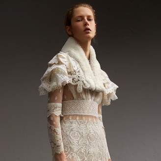 Burberry Lace Capelet with Shearling Collar