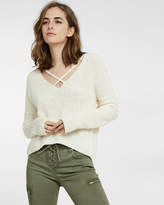 Thumbnail for your product : Express Split Back Strappy V-Neck Pullover Sweater