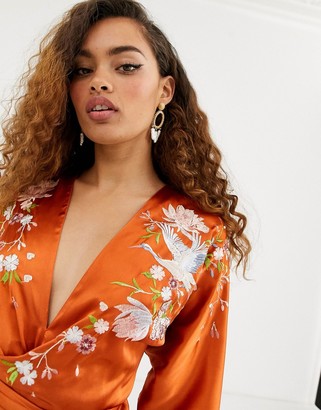 ASOS DESIGN Petite mini batwing dress with blossom floral embroidery