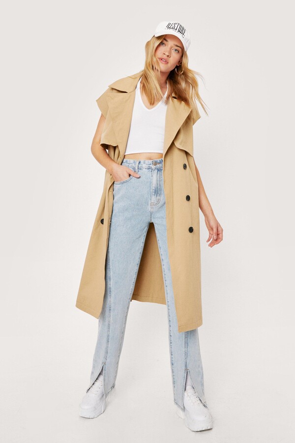 Nasty Gal Womens Sleeveless Belted, Nasty Gal Trench Coat Beige