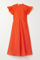 Thumbnail for your product : Beaufille Dorado Ruffled Stretch-crepe Midi Dress - Bright orange