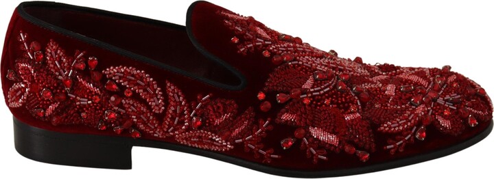 Mens Shoes Slip-on shoes Slippers Dolce & Gabbana Cross Embellished Velvet Slippers in Red for Men 
