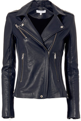 IRO Tara Leather Moto Jacket: Navy
