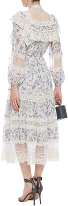 Zimmermann Corded Lace, Point D'esprit And Floral-print Georgette Midi Dress
