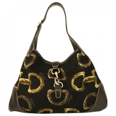 Thumbnail for your product : Gucci Black Brown Jackie O Canvas / Leather Monogram Horsebit Shoulder Bag