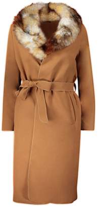 boohoo Petite Faux Fur Collar Belted Coat
