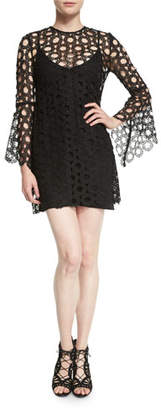 n/nicholas Lace-Overlay Long-Sleeve Mini Dress, Black