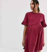 Thumbnail for your product : ASOS Maternity DESIGN Maternity cotton slubby frill sleeve smock dress