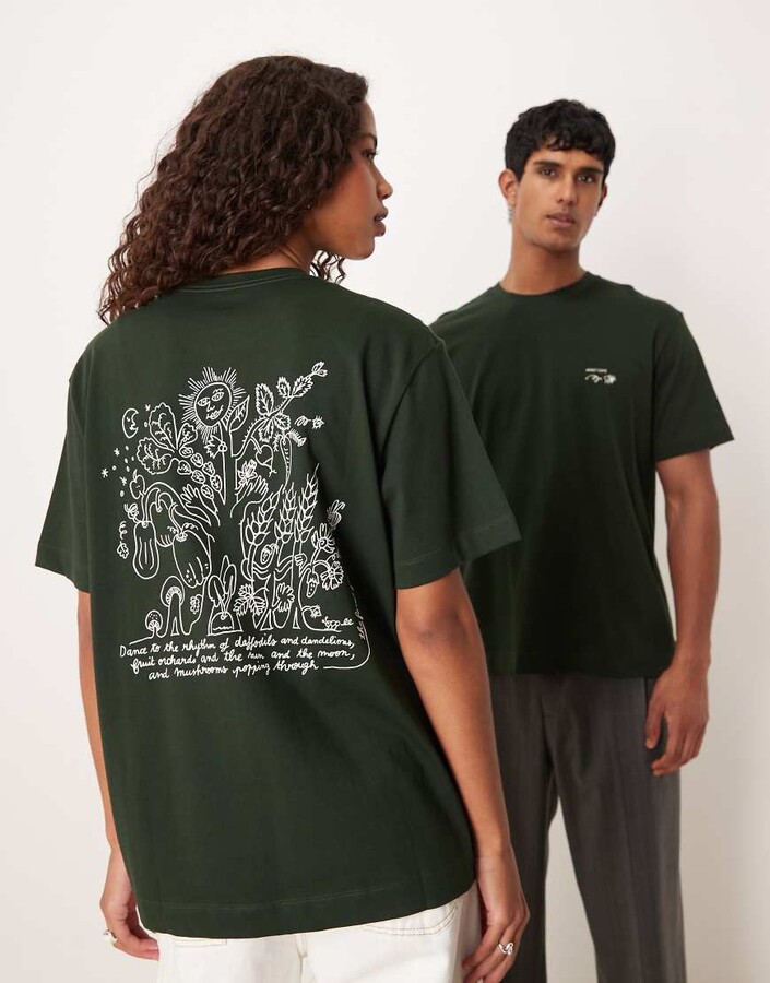 Arket Cafe Unisex back printed t-shirt in dark green