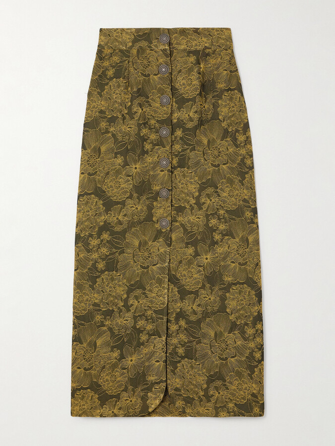 D’ESTRËE DESTREE - Ivan Embroidered Twill Maxi Skirt - Green