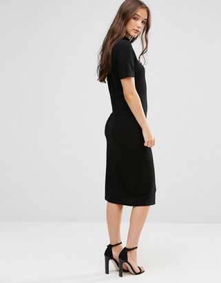 B.young Short Sleeve Knitted Bodycon Dress With Button Detail
