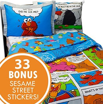 Sesame Street Full Bedding and Wall Sticker Set Elmo Cookie Monster Comic Strip Bedroom