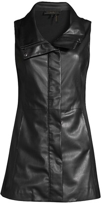 Donna Karan Sleeveless Faux Leather Moto Vest