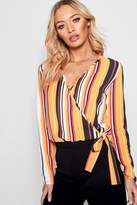 Thumbnail for your product : boohoo Stripe Wrap Over Tie Side Bodysuit