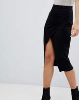 Thumbnail for your product : ASOS Design Wrap Midi Skirt With Split And Ruching
