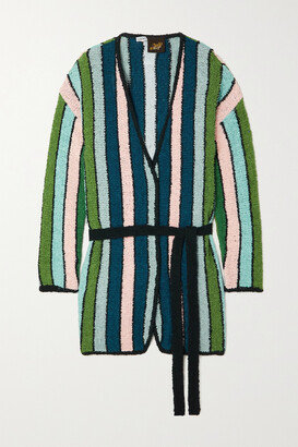 Loewe + Paula's Ibiza Belted Striped Cotton-blend Bouclé Cardigan