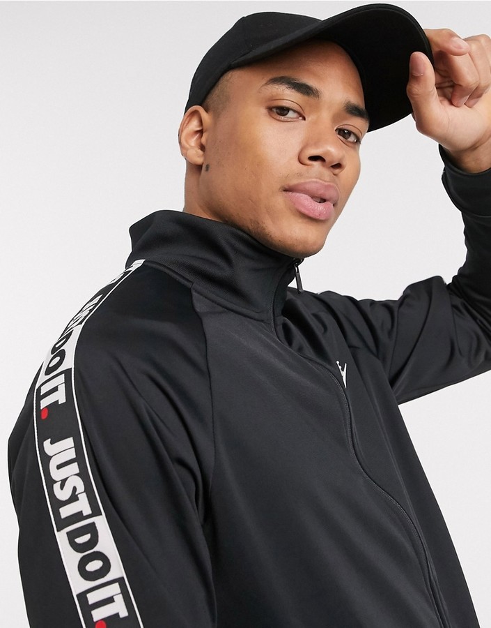 Nike Just Do It zip-through polyknit taping track jacket in black -  ShopStyle