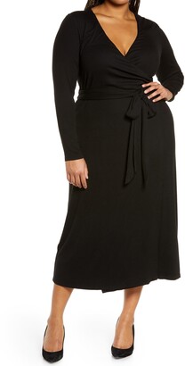 Good American Solid Long Sleeve Wrap Midi Dress, Size 7(4Xl) in Black at Nordstrom  Rack - ShopStyle