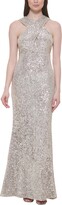 Thumbnail for your product : Eliza J Petite Sequined Crisscross Halter Empire-Waist Gown