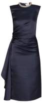 Thumbnail for your product : Alexander McQueen Crystal-embellished Ruched Silk Knee-length Dress - Womens - Navy
