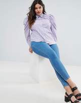Thumbnail for your product : ASOS Curve Lilac Gingham Check Shirt With Exagerated Shoulder