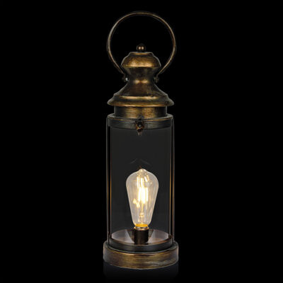 Alpine Gold Metal & Glass Lantern with Warm White LED Patio Light, Small