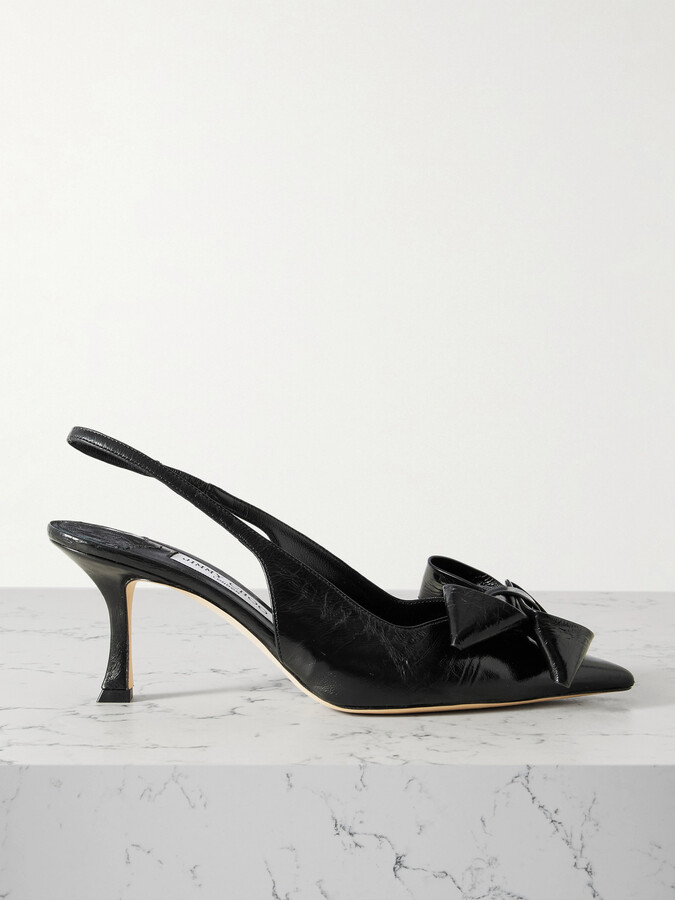 Jimmy Choo Staz 70 Bow-embellished Crinkled-leather Slingback Pumps - Black