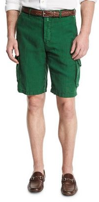 Kiton Linen Cargo Shorts, Green