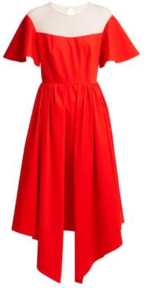 DELPOZO Tulle-panel Asymmetric Midi Dress - Womens - Red
