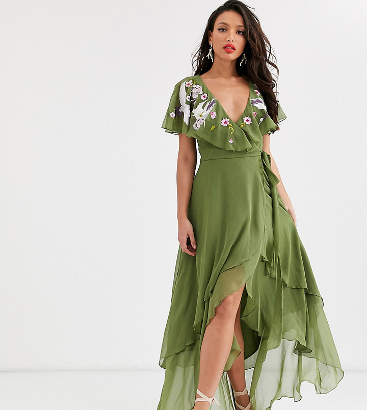maxi dress with cape back and dipped hem
