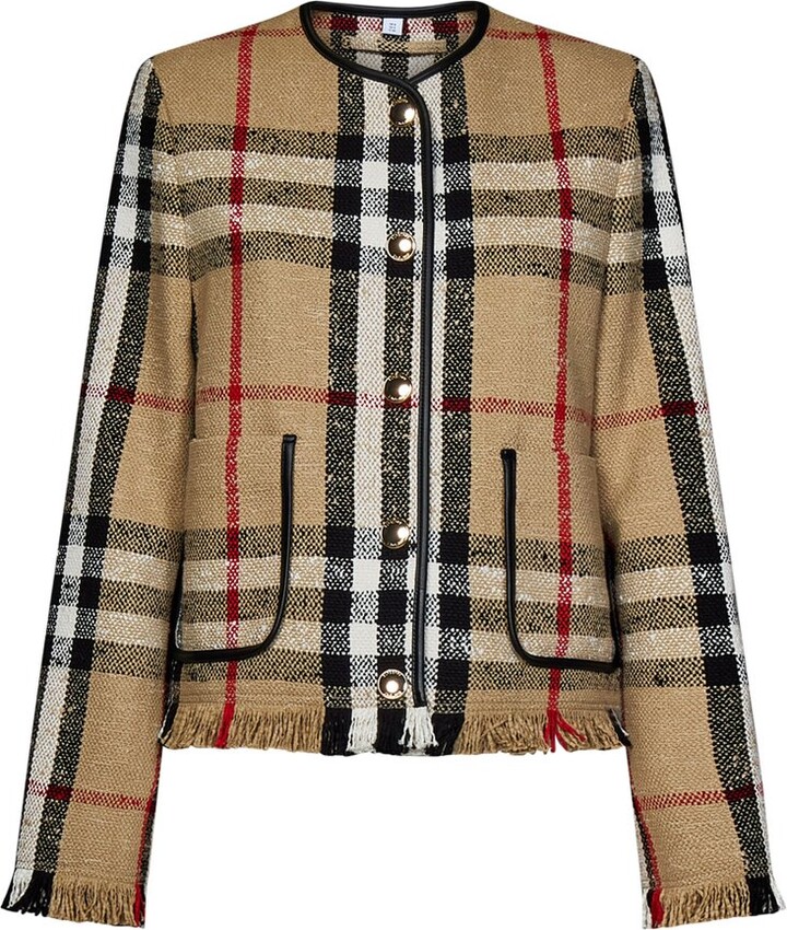 Burberry Checked Frayed Edge Tweed Jacket ShopStyle