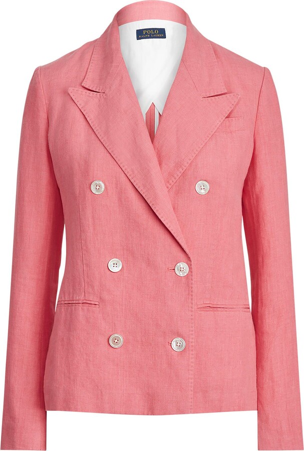 Polo Ralph Lauren Double-breasted Linen Blazer Suit Jacket Pink - ShopStyle